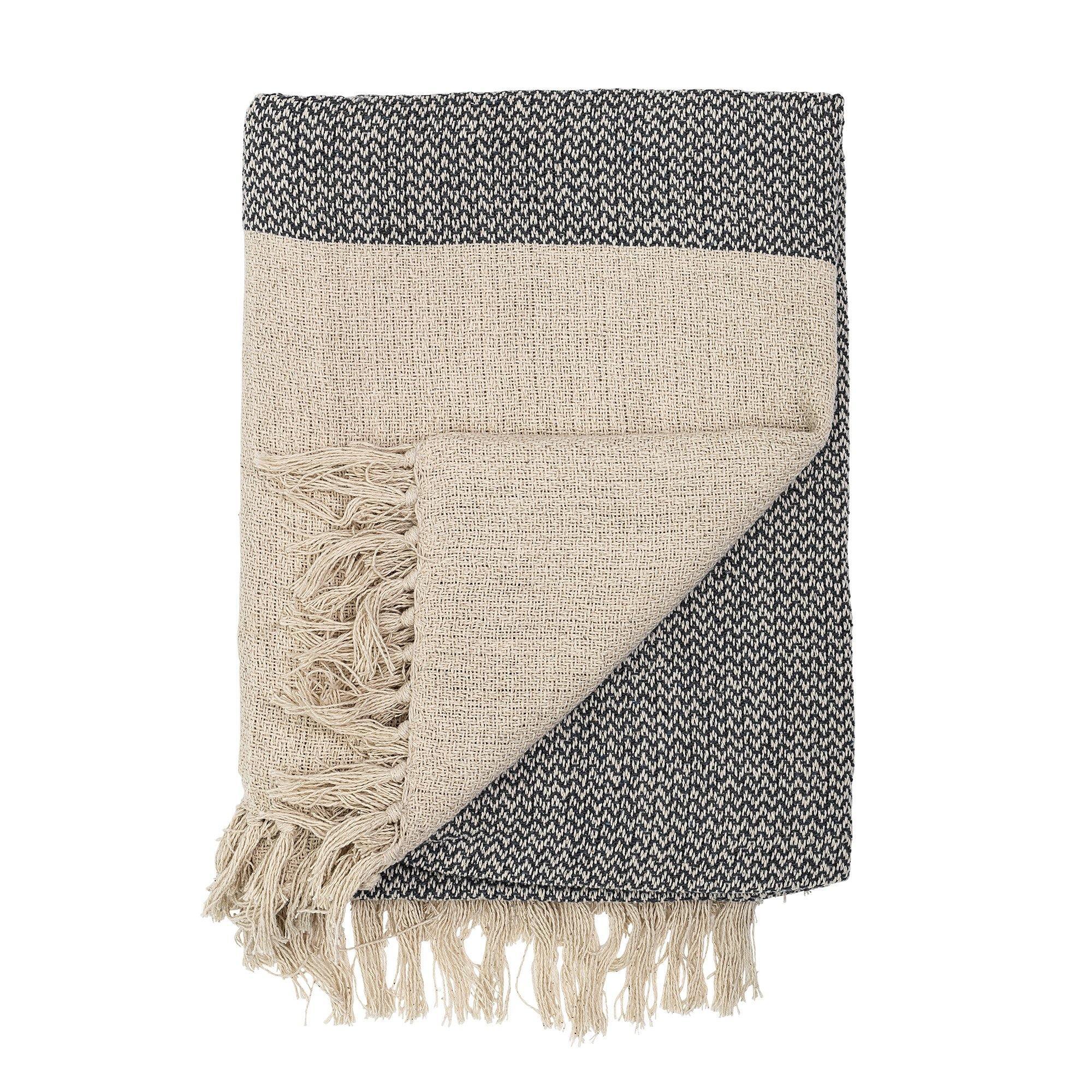 Bloomingville Kuscheldecke mit Fransen aus recycelter Baumwolle, grau  | Wohnmobil Ausstattung |  Wildnest Glamping